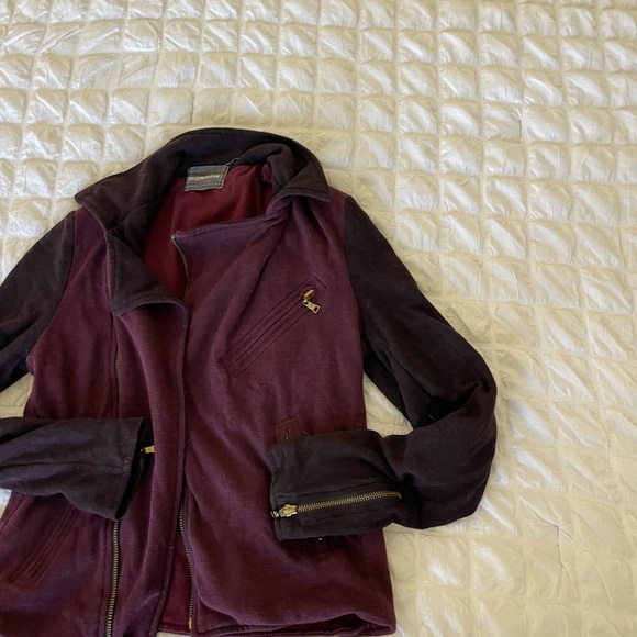 Monrow Women's Burgundy purple bomber  Jacket - Picture 2 of 5
